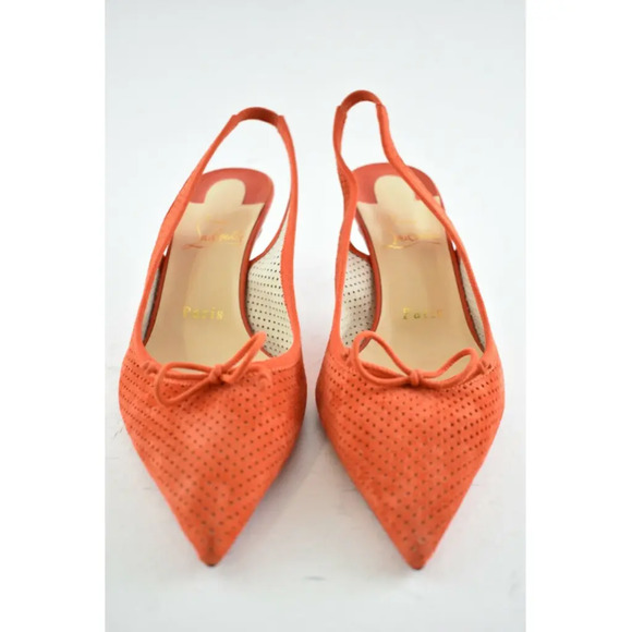 Christian Louboutin Hall Sling Pump 55 VIF Red Orange Suede Slingback Heel 38 - Picture 5 of 12